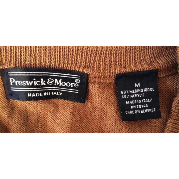Preswick & Moore Merino Wool Sweater Mn 2XL Brown Pullover V-neck Preppy Italy - Picture 11 of 12
